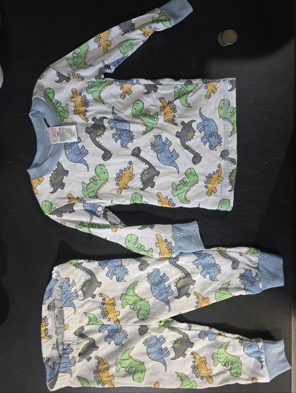 Kids Dino Print Pajama Set - Blue Trim